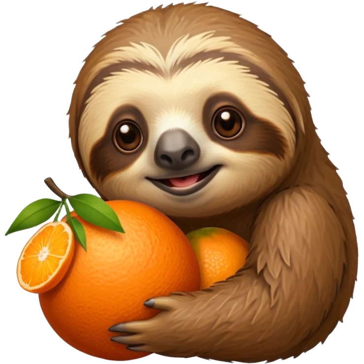A sloth holding a tangerine emoji