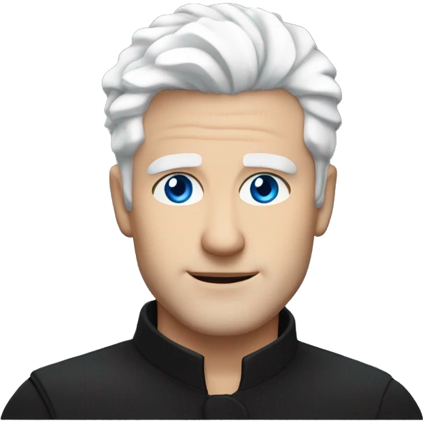 White haired man a blue eyes and white lashes white skin and black high neck shirt   emoji