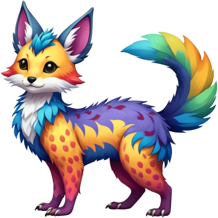 Feral Rare Fantasy vibrant colorful Vernid-Trico-species by LiLaiRa, random markings, tufted tail, tufted ears, full body emoji
