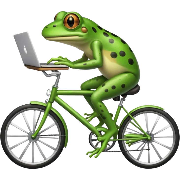 frog riding a bike and typing on a laptop emoji