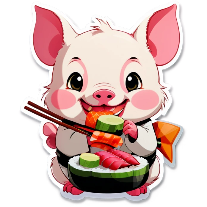 Piglet eating tuna sushi emoji