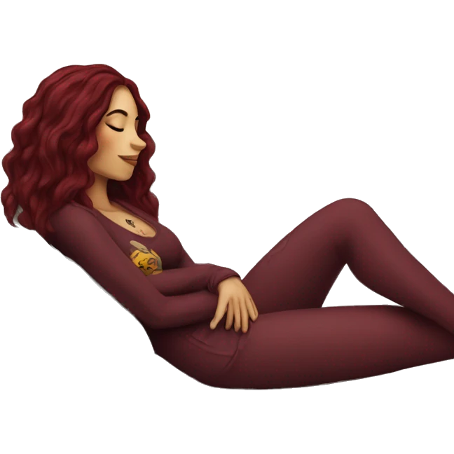 Beautiful tattooed burgundy long haired woman napping on sofa emoji