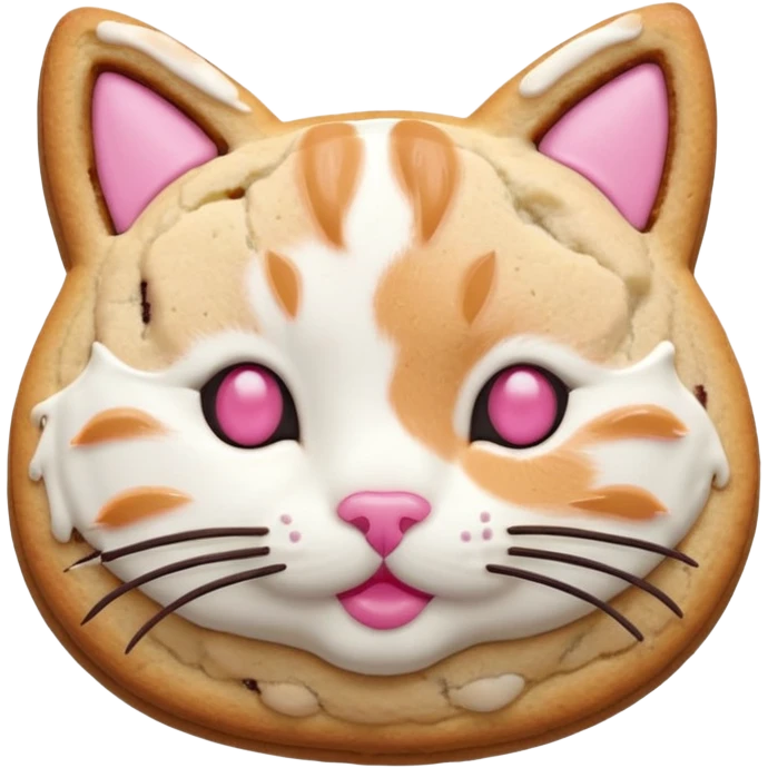 cat-shaped cookie with whiskers and a pink nose emoji