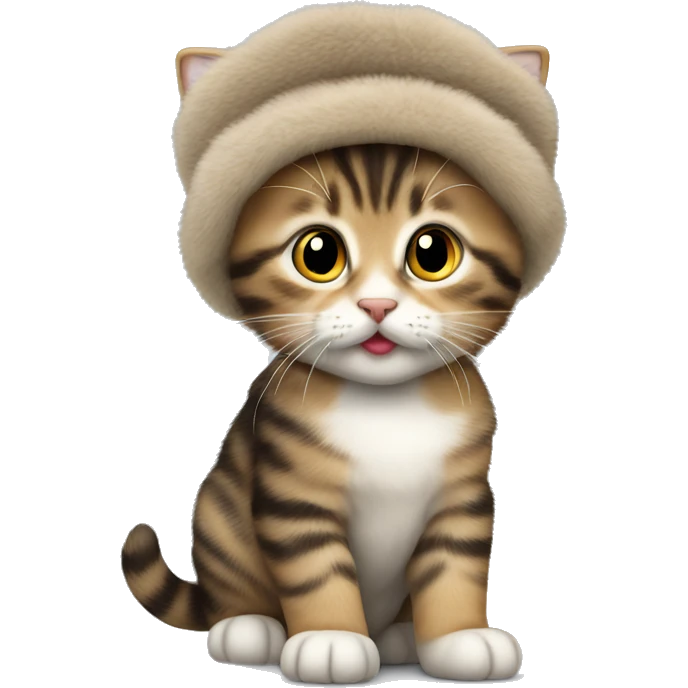 Tabby kitten wearing Russian fur hat emoji