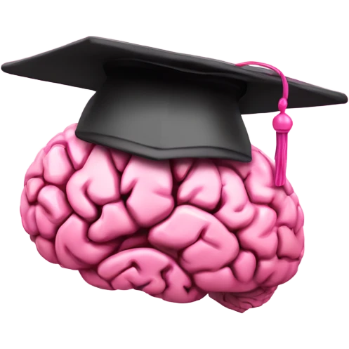 digital brain a pink graduation hat, do not humanize the brain emoji