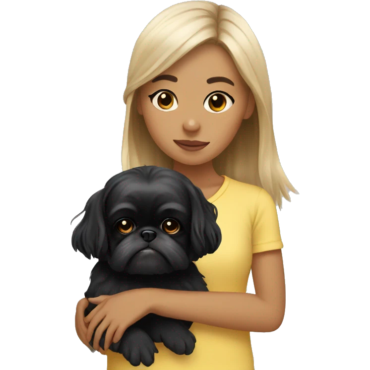 Girl holding black shih tzu blowing kiss emoji