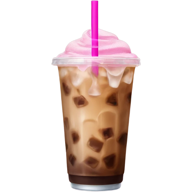Iced coffee with pink straw emoji