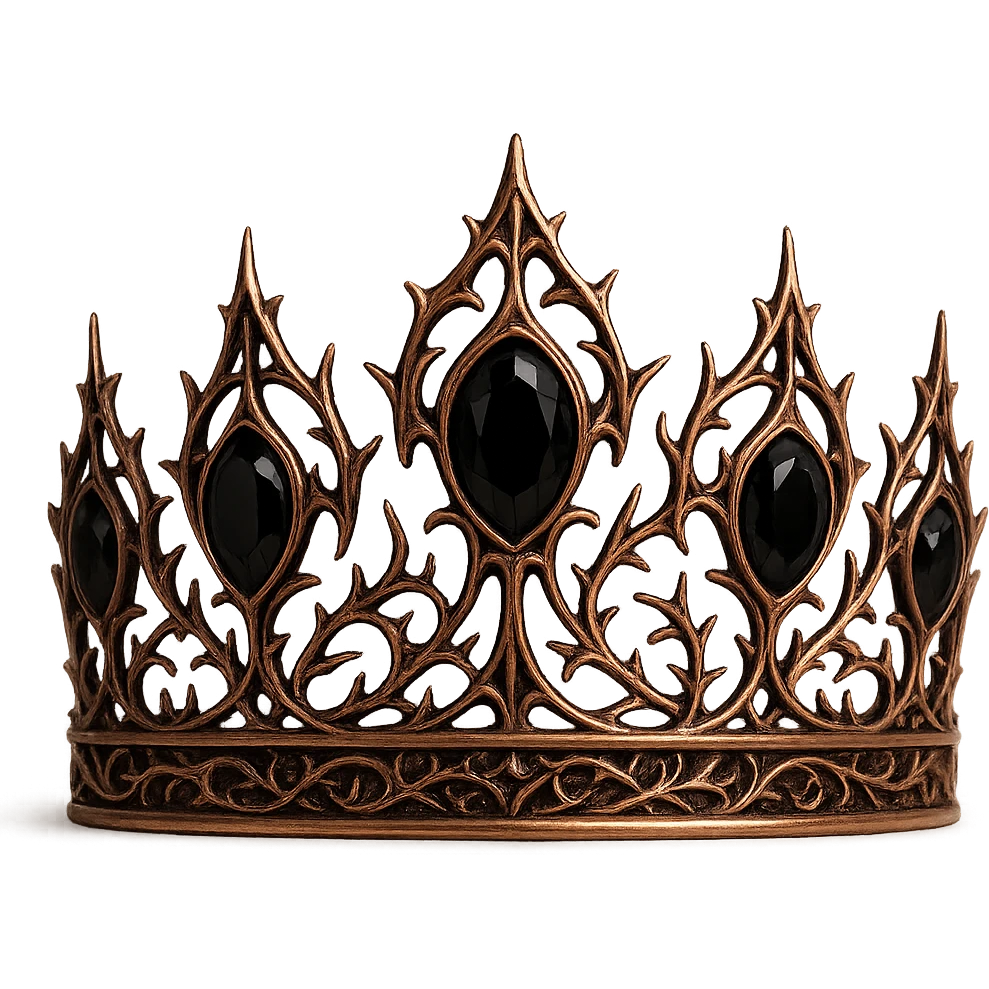 gothic crown in rose gold with black onyx and delicate thorn patterns, romantic and dark emoji