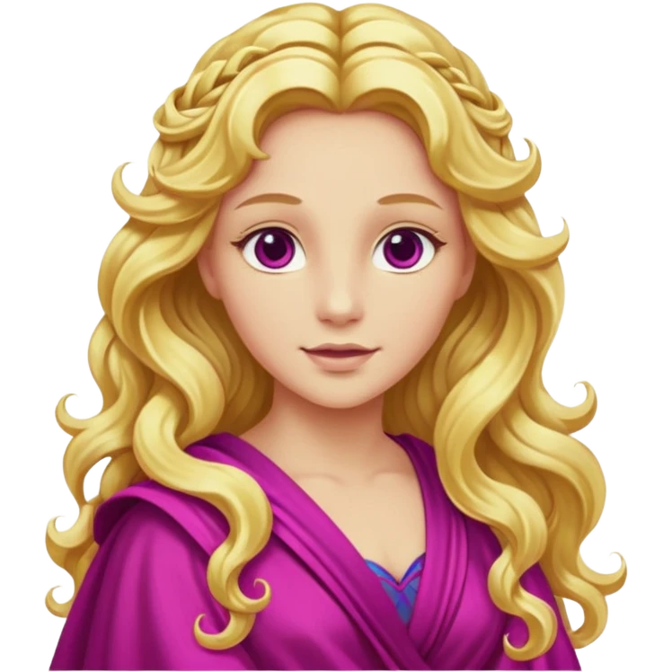 Venus from The Olympians with long golden blonde wavy hair, magenta stola emoji