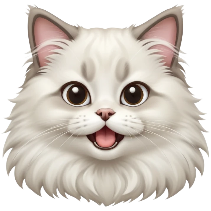 cinematic-adorable-big-eyed-fluffy-ragdoll-cat-portrait-emoji,-head-tilted-playfully-with-a-cute,-exaggerated-yawn,-white and grey fur,-simplified-yet-irresistibly-cute-features emoji