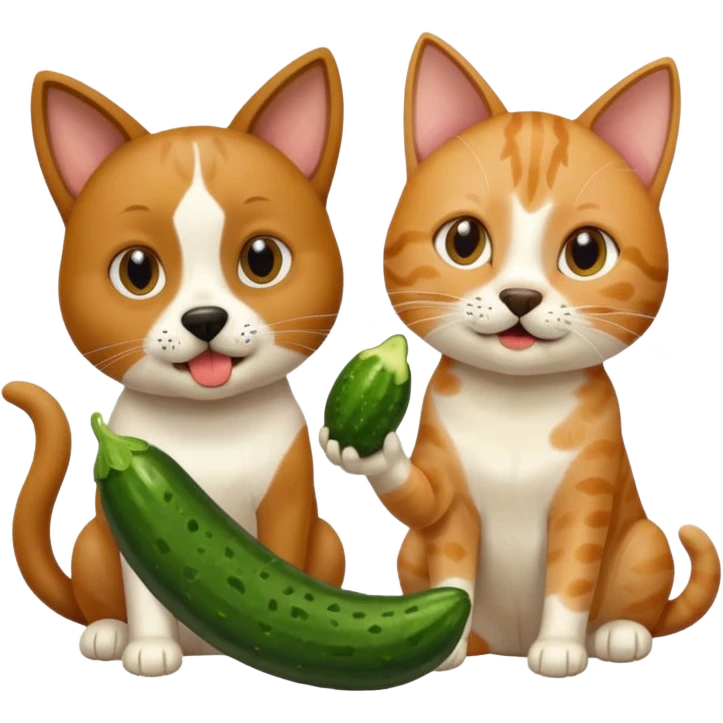 Köpekin yaninda kedi ikside hiyar yesin emoji