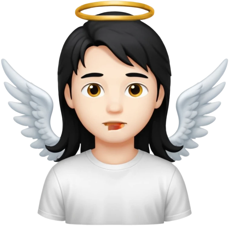 angelic boy with long black hair and a white t-shirt emoji