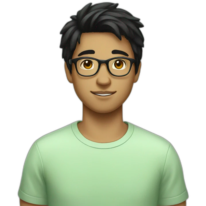 teen guy with black hair wearing glasses and a light green t-shirt emoji