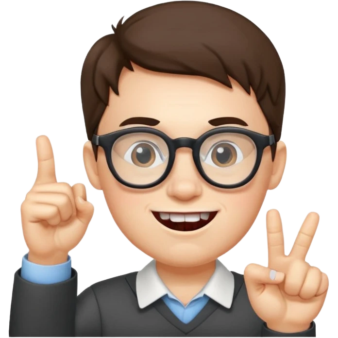 Nerd with glasses and one finger up and two teeth sticking out  emoji