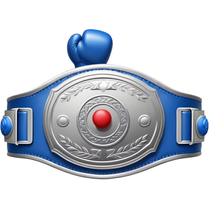 silver championship belt with a blue boxing glove in the middle emoji