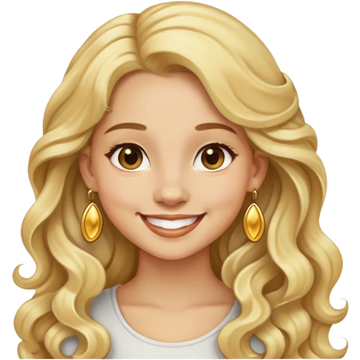 Girl showing happiness, light skin, long wavy blonde hair, gold earrings emoji
