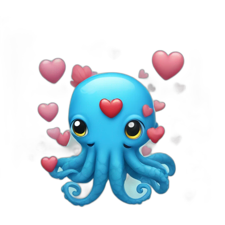 cute blue kraken with adorable face with many hearts around emoji