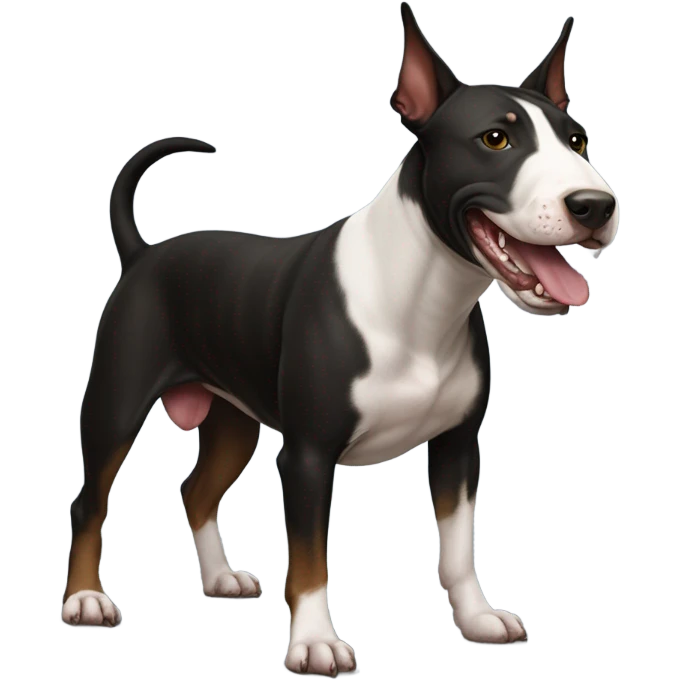 black and brown bull terrier with tongue emoji