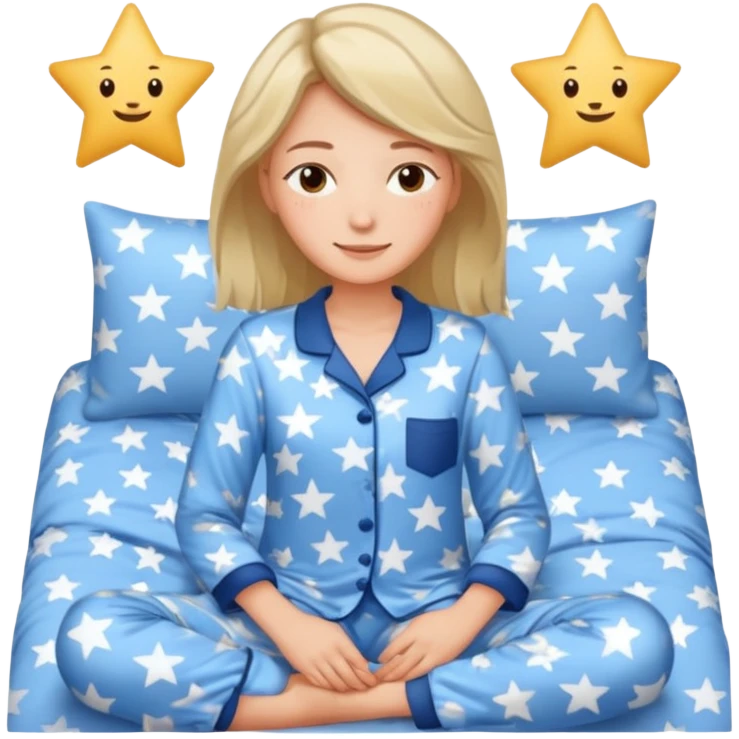  "type": "human",
      "look": "woman in star-print pyjamas, soft blue set, sleepy smile", emoji