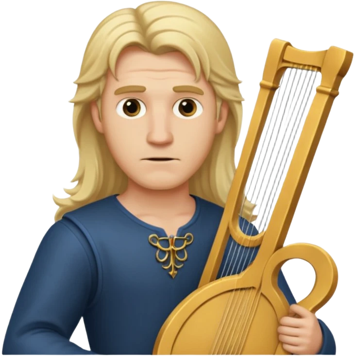 Man with long blonde hair looking arrogant  holding a lyre emoji