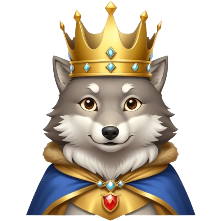 A majestic wolf wearing a golden crown and royal cape emoji