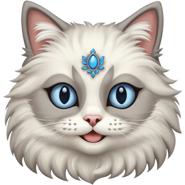 Neva masquerade cat with big blue eyes smiles  emoji