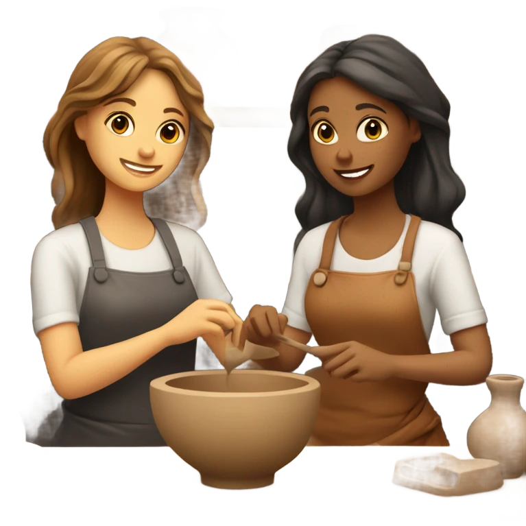 2 girls at a pottery class emoji