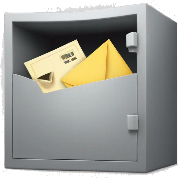 an open safe with envelopes flying out emoji