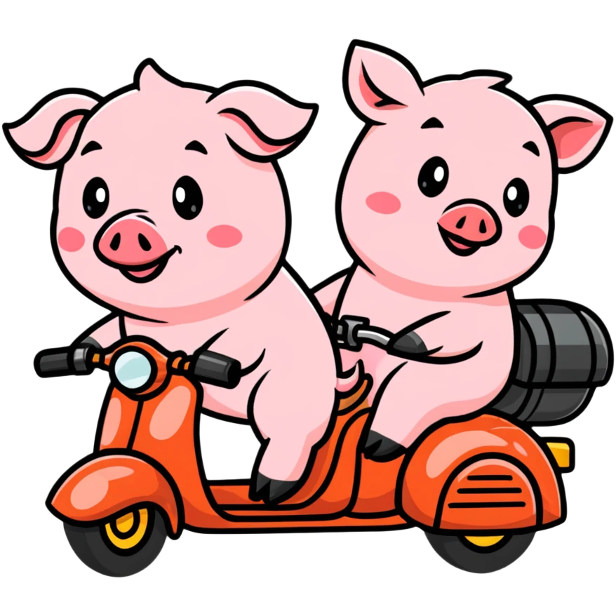 pig couple riding a motorbike, cute emoji