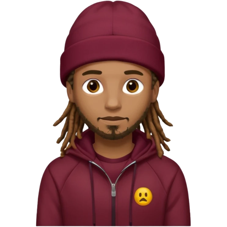 Animate a caramel skinned male with brown dreads and a tan beanie with a burgundy tracksuit on emoji