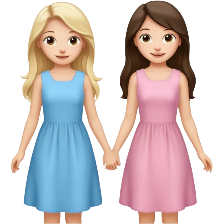princess happy blonde girl in light blue dress and long haired brunette girl in light pink dress emoji