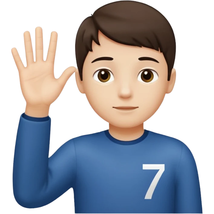 Boy his hand up on the right hand there is number 6 and the left hand number 7 emoji