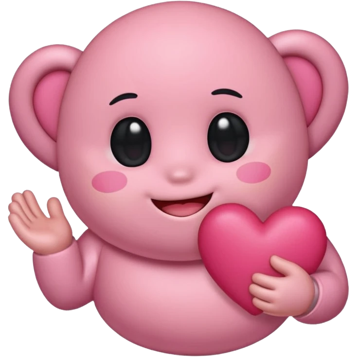 create a chibi sticker of Kirby smiling with a heart in his hands emoji