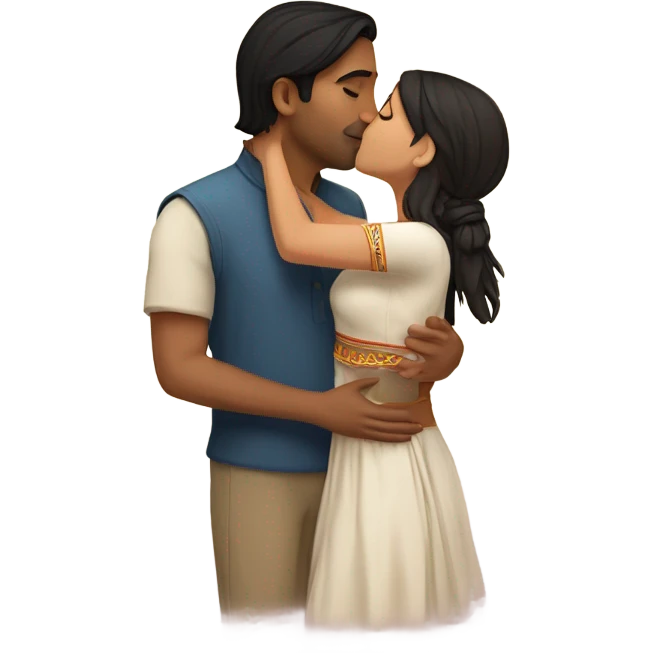 Indian man kissing white brunette girl emoji