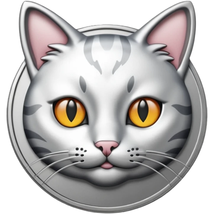 A silver coin with a cat face emoji