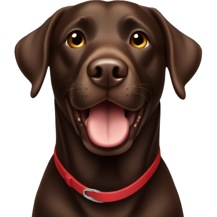 Happy sweet 3 year old chocolate brown Labrador with a red collar  emoji