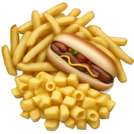 Plate with macaroni, potatoes, hotdog on top emoji
