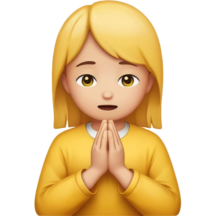 Yellow round emoji looking upwards with teary eyes and hands clasped praying emoji