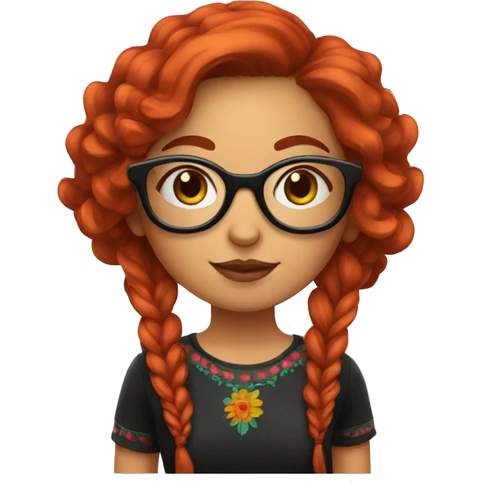 Mexican girl with big glasses with a little long red hair  emoji