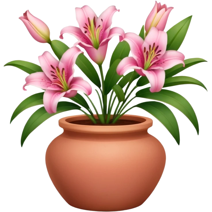 pink lily flowers in a clay pot emoji