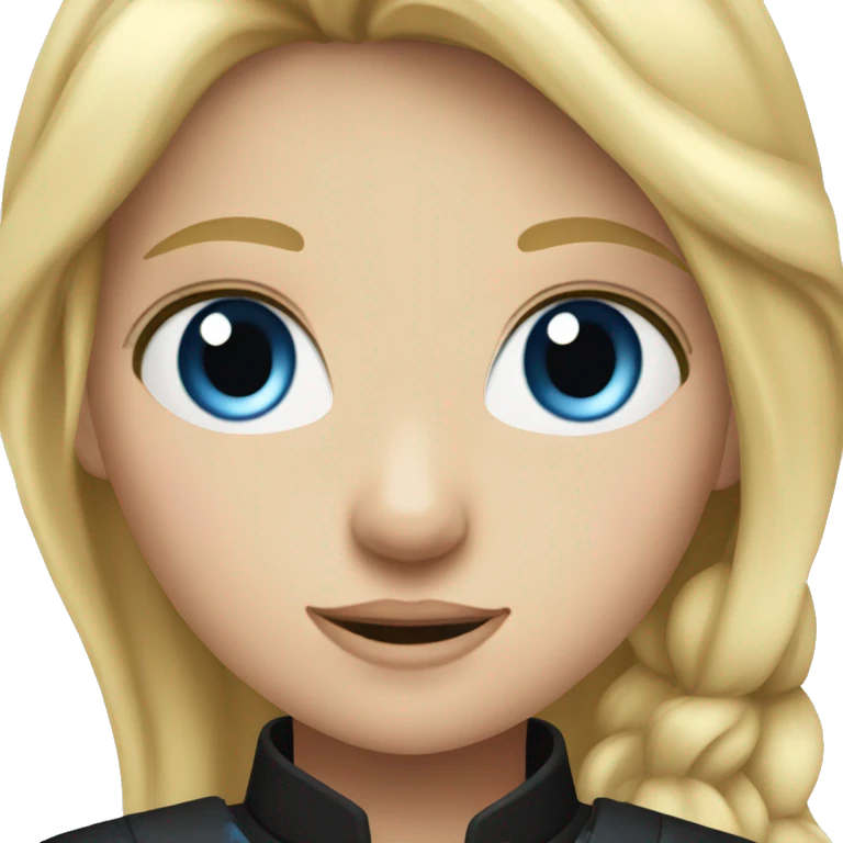 Blonde girl with blue eyes on a black horse emoji