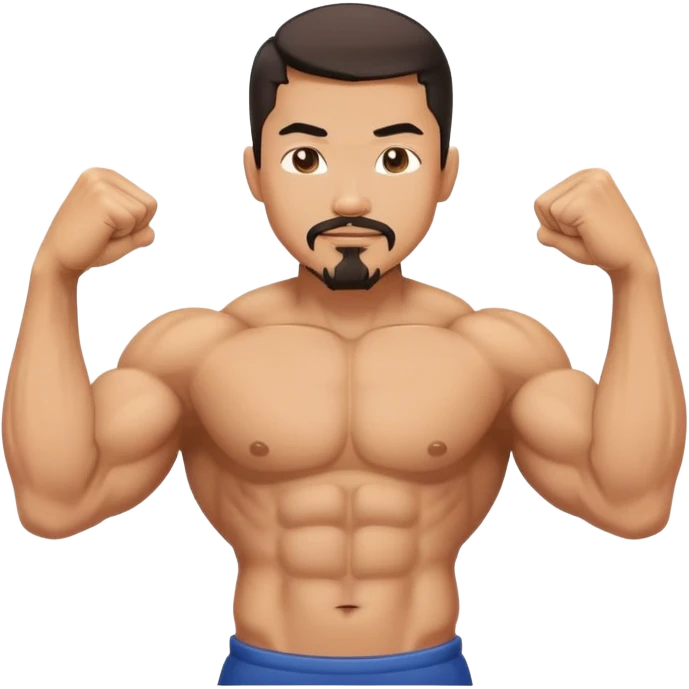 Asian man with goatee and biceps flexing emoji