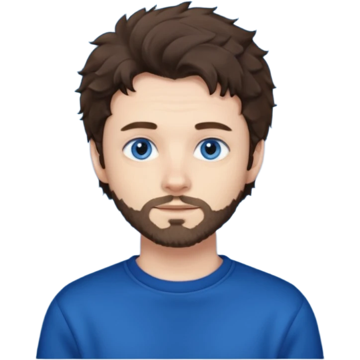 male , blue eyes , pale skin , brunette fluffy hair , dark blue sweatshirt emoji
