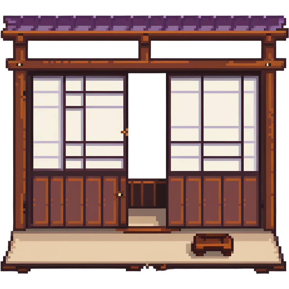traditional Japanese house with wooden structure, sliding shoji doors, and tatami mat flooring emoji