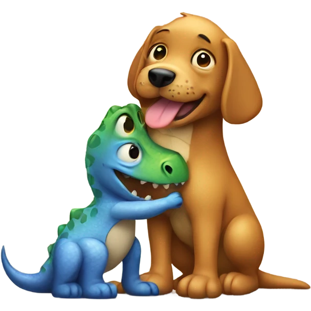 Dog hugging a dinosaur  emoji