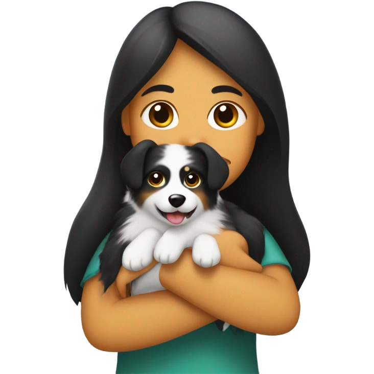 Spitz dog in the arms of a girl with dark shoulder-length hair emoji