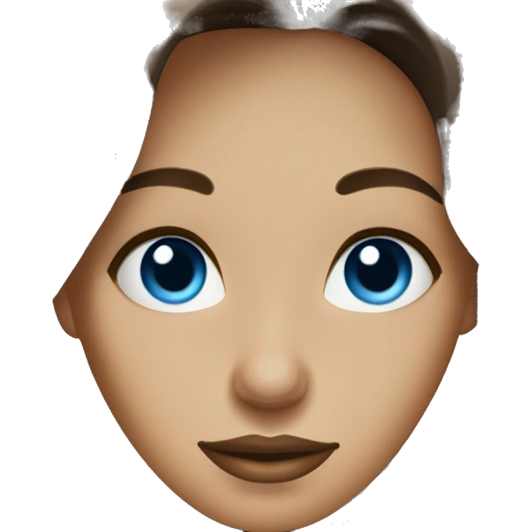 Brunette woman blue eyes iced coffee  emoji