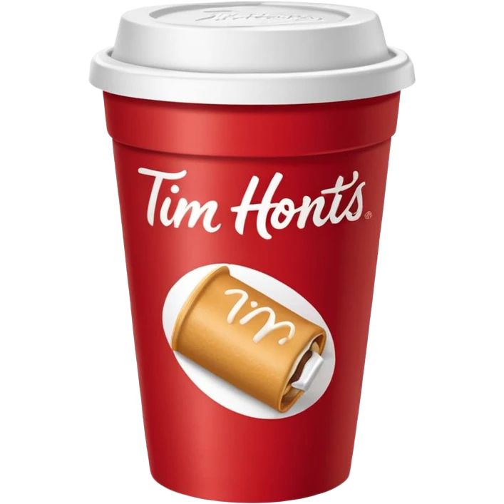 Tim Hortons coffee, it should be red cup with white write writing " Tim Hortons" and a White lid make it a large emoji