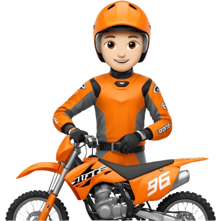 dirtbike rider in orange gear signing autographs emoji