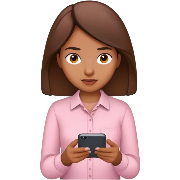 Medium brown woman in Light pink shirt texting emoji